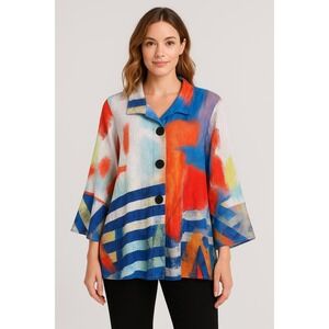 Ali Miles Women's Abstract Button Up Artsy Blouse Tunic Size XL Art to Wear Top
